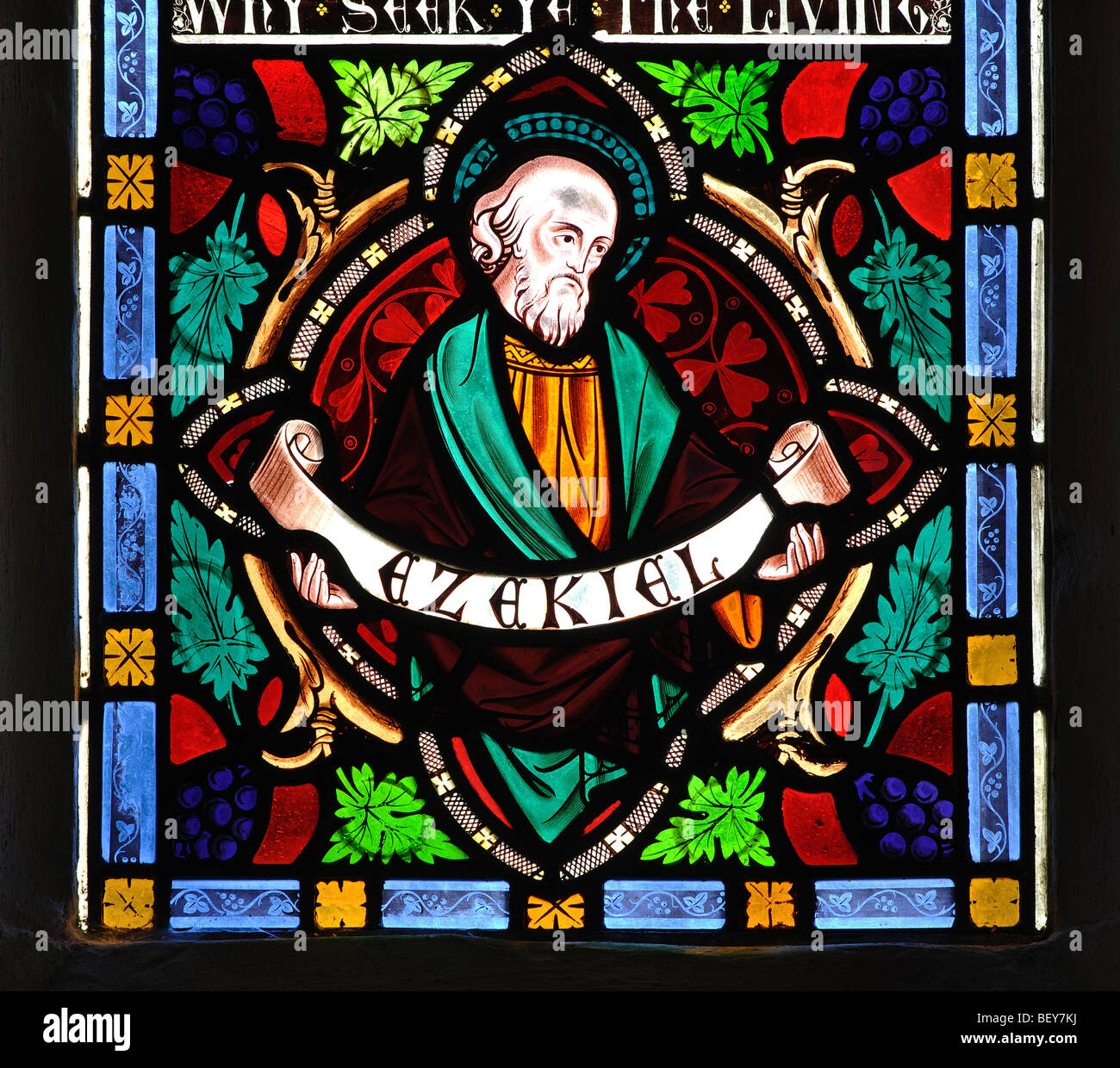 Ezekiel stained glass, St. Mary`s Church, Kempsford, Gloucestershire, England, UK Stock Photo